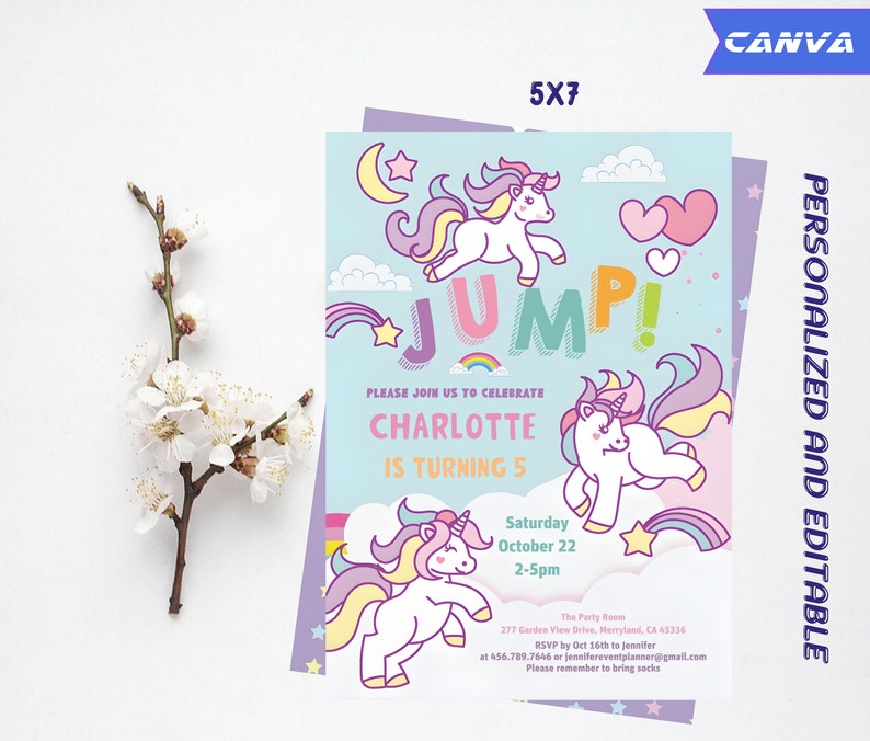 Unicorn Jump Birthday Party Invitation, Pony Birthday Party Invitation