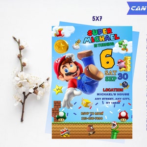 Convite de aniversário de Super Mario | Download digital editável | Modelo de festa de aniversário de Mario Bros | Modelo de Canva Digital