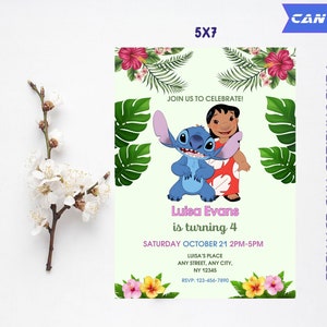 Lilo&Stich Birthday Party Invitation Template | Personalized and Editable Digital File | Stich Party Invite | Instant Download