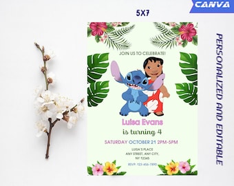 Lilo&Stich Birthday Party Invitation Template | Personalized and Editable Digital File | Stich Party Invite | Instant Download