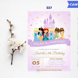 Princess Birthday Invitation, Princess Invitation, Kids Birthday Invitation