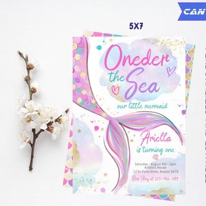 Oneder the Sea Birthday Invitation, Mermaid Birthday Invitation, Kids Birthday Invitation