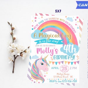 Unicorn Birthday Party Invitation, Pony Birthday Party Invitation, Rainbow Birthday Party Invitation, Kids Birthday Party Invitation