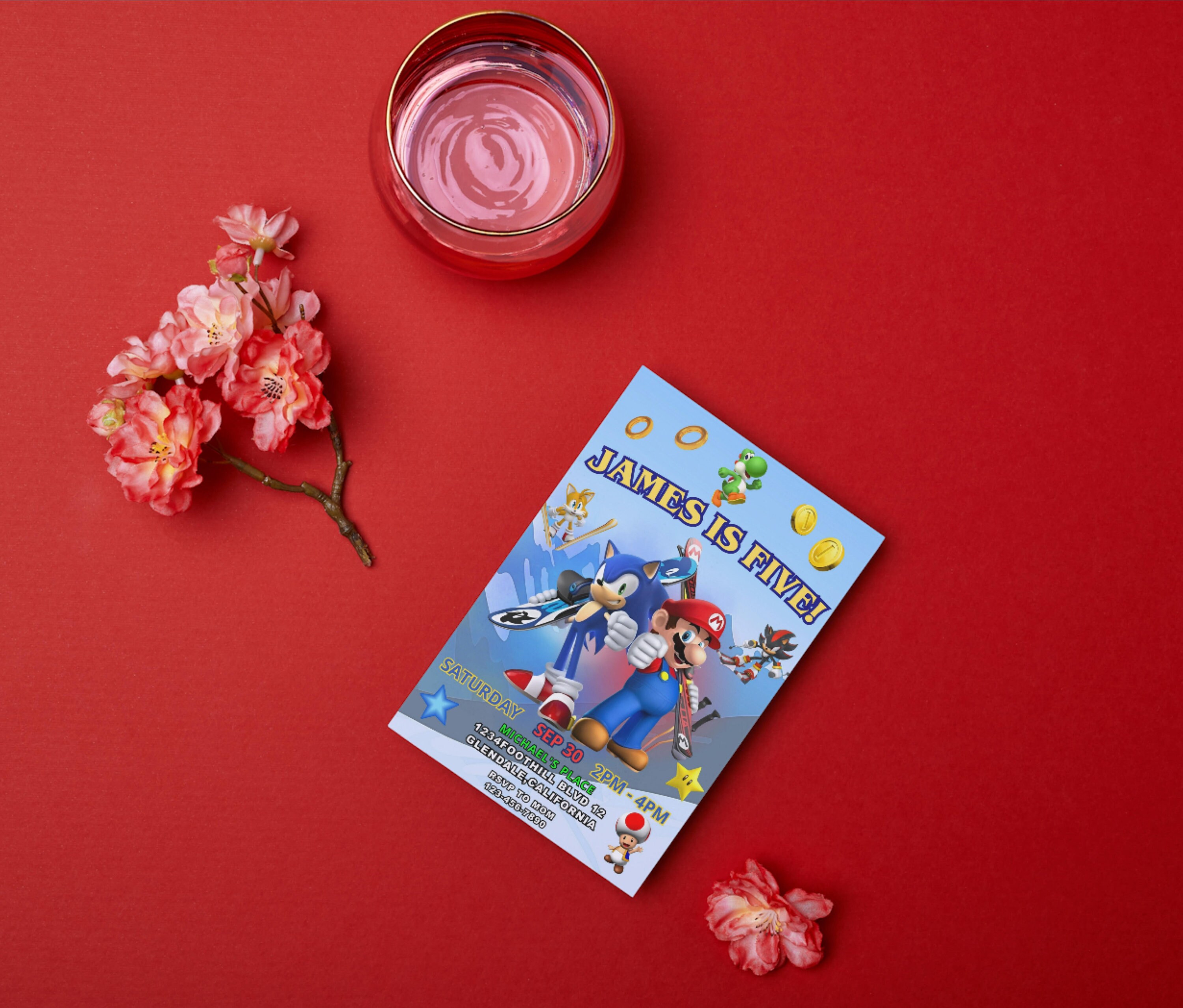 Mario and Sonic Theme Birthday Party Invitation | Personalized and