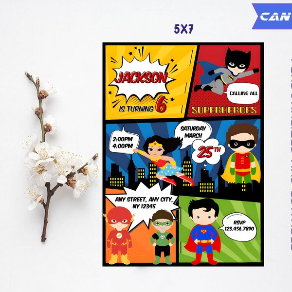 Superhero Comics Birthday Party Invitation, Superhero Birthday Invitation