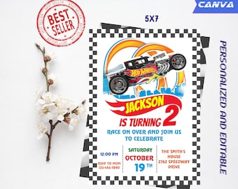 Editable Hot Cars Birthday Invitation , Wheels Birthday Invitation , Race Cars Invitation