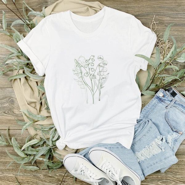 Lily of valley birth flower t shirt for women floral birth month shirt for her, botanical wildflower tee gift