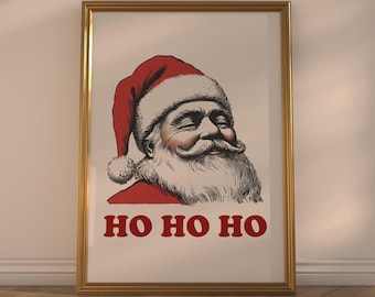 HO HO HO Vintage Christmas Print - Seasonal Wall Art, Unique Xmas Poster for Modern Holiday Décor, Fun Gift Idea