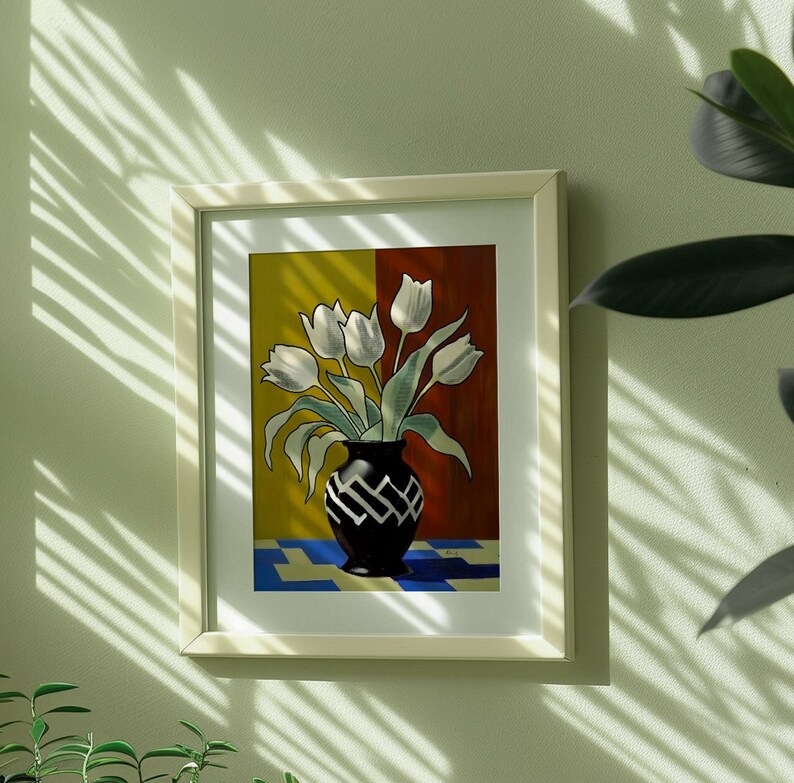 Tulip Art Print - White Tulips Poster for Bedrooms Living Room Wall Art ...