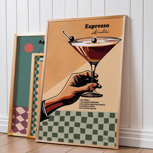 Impresión de Espresso Martini - Arte de pared para comedor Póster de cóctel Impresión de arte de cocina Póster de Negroni Espresso Martini retro Regalo de inauguración de la casa para ella