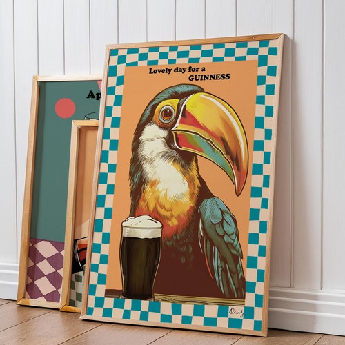 Une belle journée pour une impression Guinness - Art mural pour salle à manger, cuisine, affiche Guinness moderne, impression de toucan, cadeau de pendaison de crémaillère original pour lui