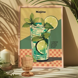Mojito Cocktail Poster - Esszimmer Wandkunst, Cocktail Poster, Küchenkunst, Bar Kunst, Negroni Poster, Einweihungsgeschenk, Retro Kunstdruck, Retro