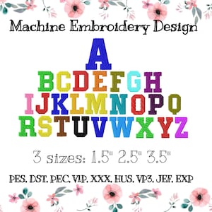 Alphabet machine embroidery design 3 sizes, Custom Letters, Font Embroidery, Initial Embroidery, Block Letters, Kids Alphabet Embroidery
