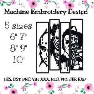 Machine embroidery design Happy halloween, scream mask, horror, maniac killer from the movie, Freddy and Friday the 13th