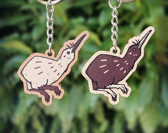 Kiwi Bird Wooden Charm with Keychain