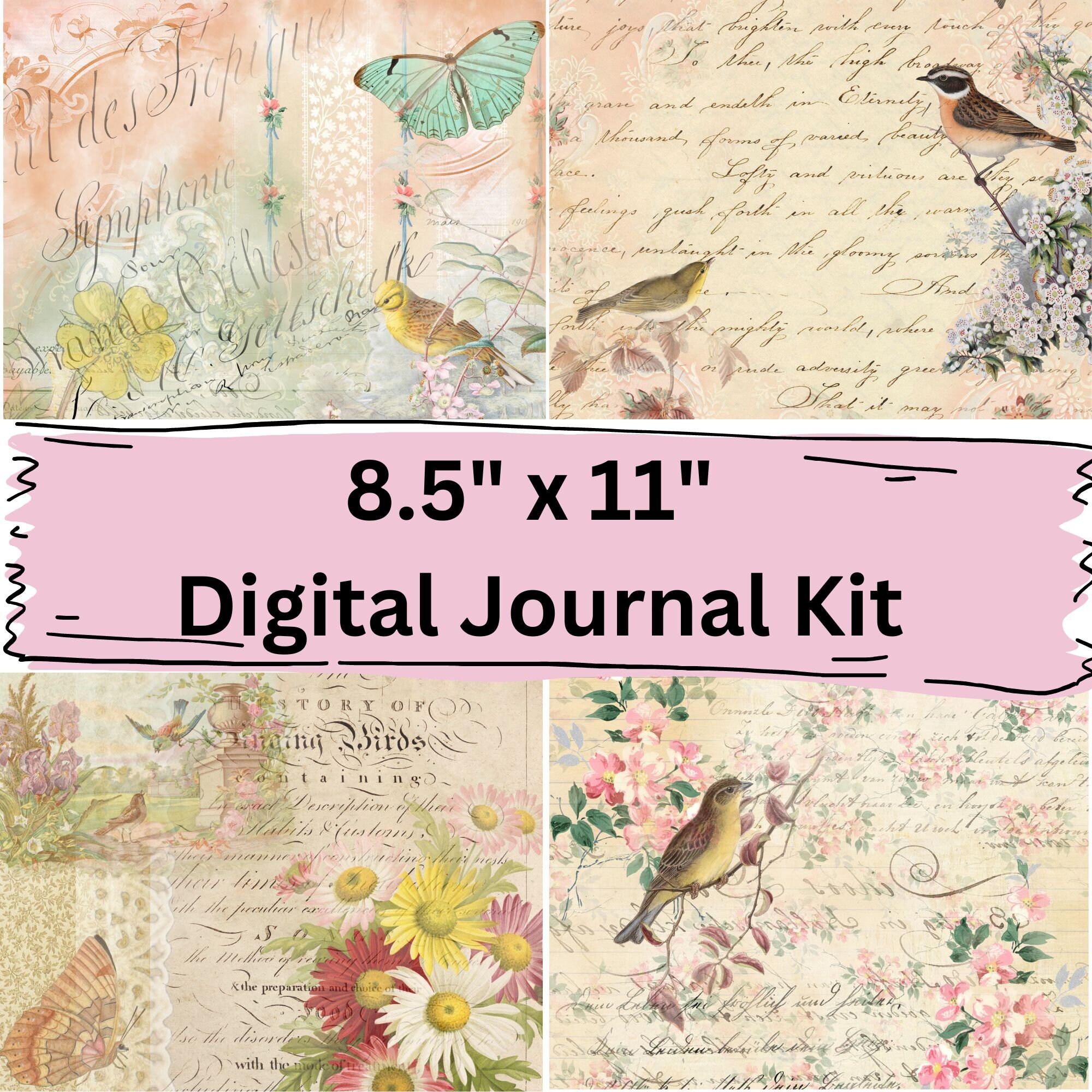 Digikit/junk Journal/printable Papers Garden Birds Kit 1 Etsy