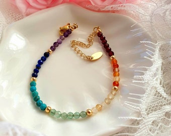 7 Stone Chakra Gemstone Bracelet - 14K Gold Filled - Healing Bracelet,Spiritual Gift,Yoga Lover Gift,Reiki,Rainbow Bracelet,Chakra Jewellery