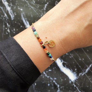 OM - 7 Stone Chakra Gemstone Bracelet - 14K Gold Filled - Healing Bracelet,Spiritual Gift,Yoga Lover Gift,Reiki,Rainbow Bracelet,Reiki