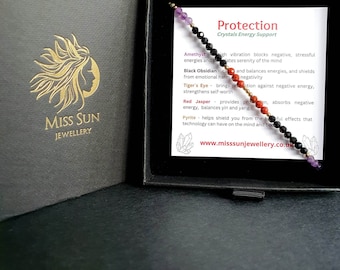 Protection-Crystal Support Gemstone Bracelet-14K Gold Filled-Amethyst/Red Jasper/Tiger Eye/Red Jasper/Black Obsidian-Healing,Spiritual Gift