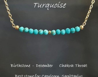 Turquoise - Round Micro Gemstone Necklace - 14K Gold Filled - Wife Gift, December Birthstone, Gift for Mum, Boho Style,Anniversary Gift