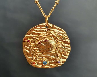 Cancer - Medallion Necklace - Gold Filled-Horoscope Necklace,Zodiac Necklace,Astrology Neckace,Spiritual Gift,Stars Necklace, Zodiac Sign