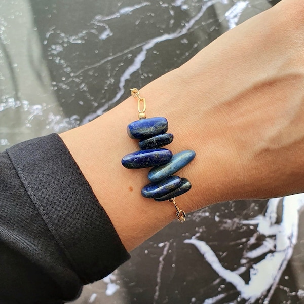 Lapis Lazuli - Grade AA Chip Bracelet-14K Gold Filled Gift For Wife,Gift For Her,Third Eye Chakra,Healing,Mums Gift,Boho Syle,Hippie Syle