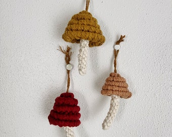 Set of 3 Macrame Mushroom Hanging Ornaments