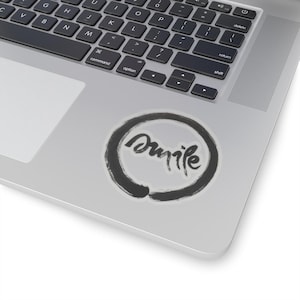SMILE (In ENSO ZEN Circle) | Zen Buddhist Sticker | Plum Village Quote Tag | Decal Calligraphy Inspired by Zen Mater Thich Nhat Hanh | Badge