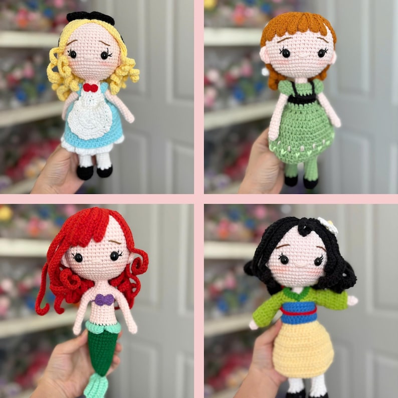 Bambola principessa all'uncinetto, bambola principessa, regalo di Natale per bambola all'uncinetto, regalo principessa per bambine, bambola fatta a mano, bambola Biancaneve, bambola Moana immagine 5