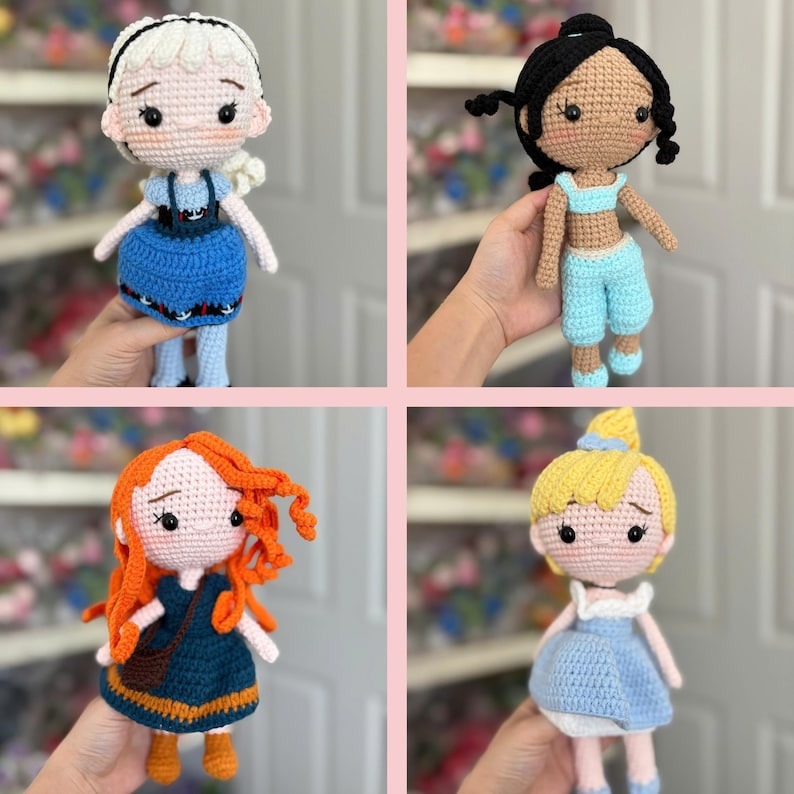 Bambola principessa all'uncinetto, bambola principessa, regalo di Natale per bambola all'uncinetto, regalo principessa per bambine, bambola fatta a mano, bambola Biancaneve, bambola Moana immagine 4