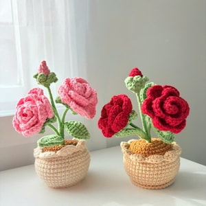 Crochet rose pot, crochet flower pot, crochet pot for plant lover, crochet plant, crochet pot, mothers day gift, gift for her, valentine