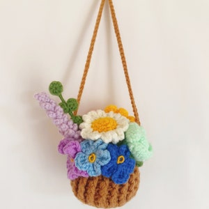 Crochet Flower Basket, Crochet Car Plant, Crochet Car Decor, Car Hanger ...