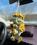 Crochet sunflower pot, crochet hanging pot for car, crochet sunflower, car mirror hanging accessories, crochet sunflower, gift for her