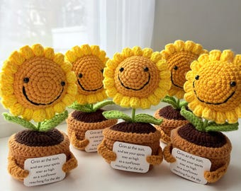 Crochet Emotional Support Sunflower Pot, Handmade Gift