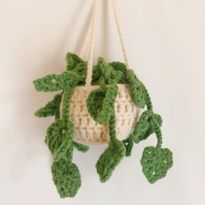 Crochet hanging plant for car, car plant, crochet satin pothos, car mirror hanging accessories, crochet monstera plant, crochet plan for mom