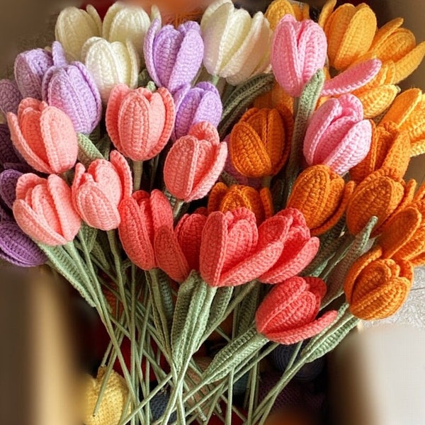 Crochet tulip for home decor, crochet flower, tulip flower, handmade flower, aniversary flower gift, wedding flower, gift for her