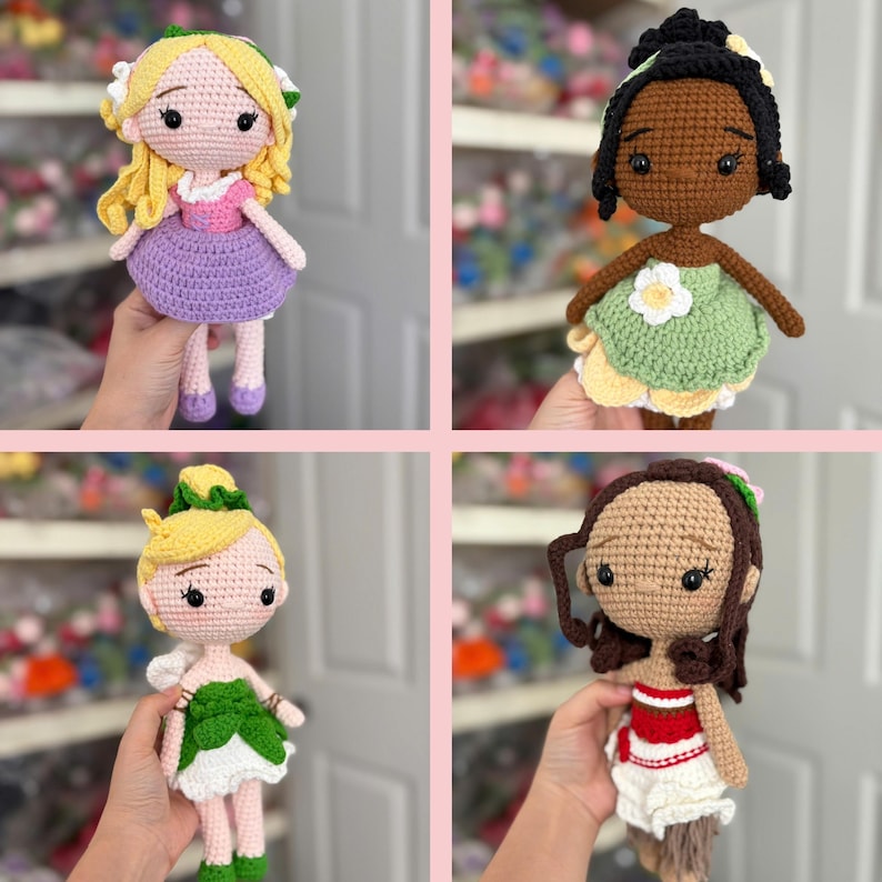 Bambola principessa all'uncinetto, bambola principessa, regalo di Natale per bambola all'uncinetto, regalo principessa per bambine, bambola fatta a mano, bambola Biancaneve, bambola Moana immagine 3