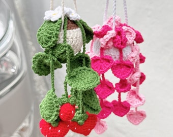Crochet valentines gift for her, Crochet hanging plant for car, , galentines day gift, car plant, crochet satin pothos, rearview accessories