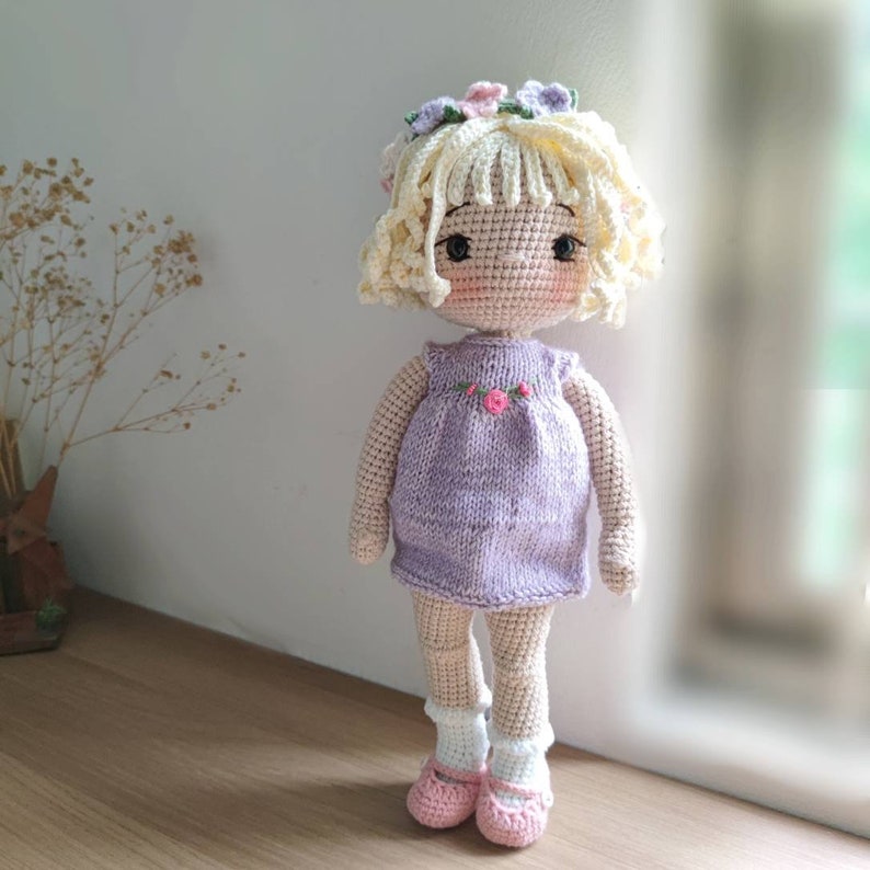 14'' crochet doll with customized outfit, amigurumi doll brown hair doll, personalized doll, crochet doll for sale, crochet doll dress image 5