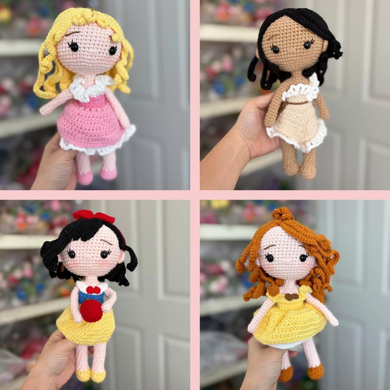 Bambola principessa all'uncinetto, bambola principessa, regalo di Natale per bambola all'uncinetto, regalo principessa per bambine, bambola fatta a mano, bambola Biancaneve, bambola Moana immagine 6