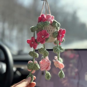 Crochet hanging plant for car, crochet flower, crochet pothos, car mirror hanging accessories, crochet monstera plant, crochet plan for mom