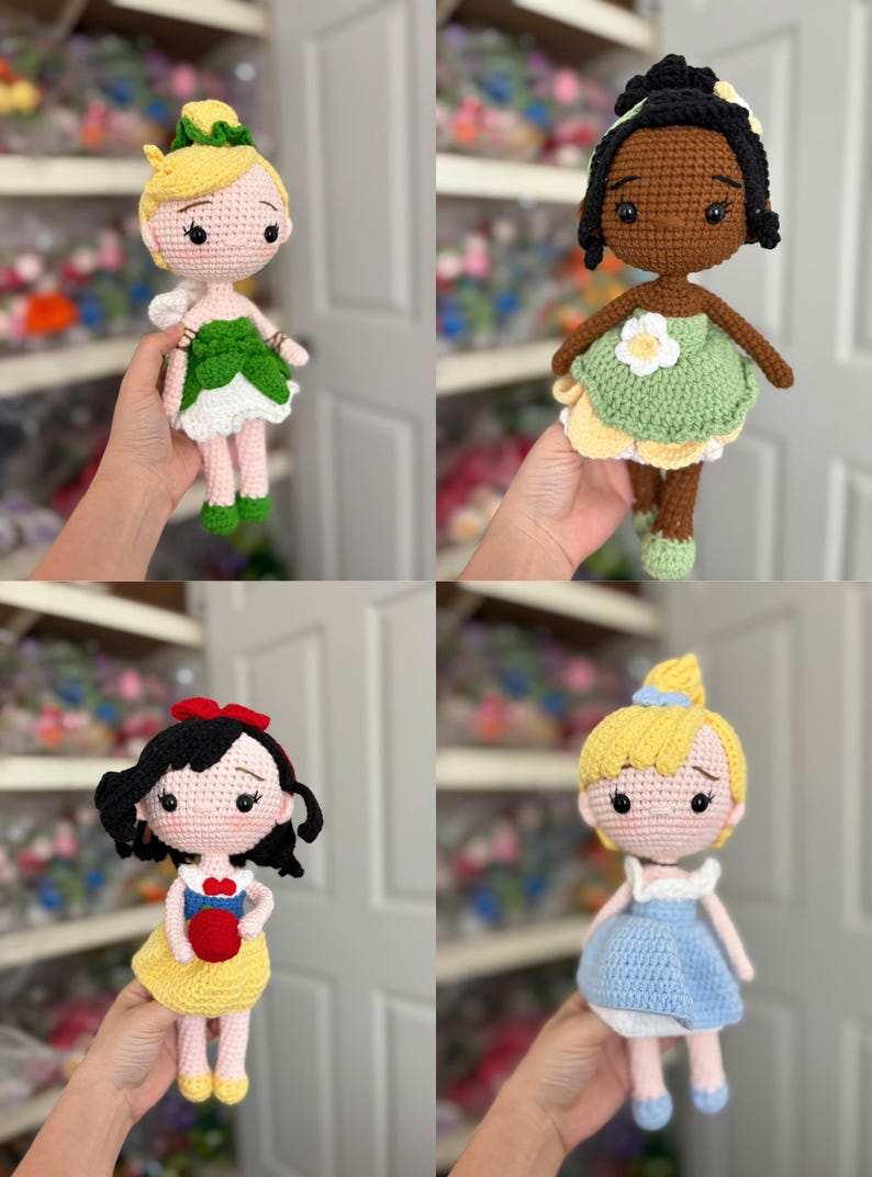 Bambola principessa all'uncinetto, bambola principessa, regalo di Natale per bambola all'uncinetto, regalo principessa per bambine, bambola fatta a mano, bambola Biancaneve, bambola Moana immagine 2
