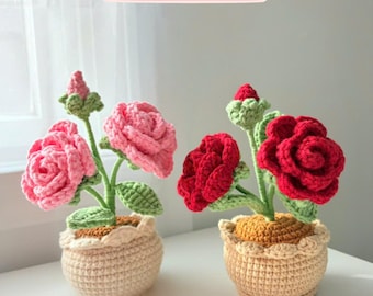Crochet rose pot, crochet flower pot, crochet pot for plant lover, crochet plant, crochet pot, mothers day gift, gift for her, valentine gif