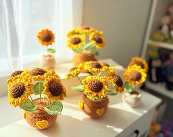 Crochet sunflower pot, Mothers day gift, Gift for mom, graduation gift, gift for her, teacher appreciation gift, artificial flower pot