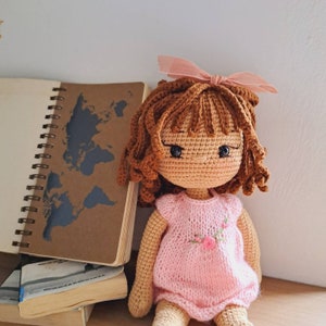 14'' crochet doll with customized outfit, amigurumi doll brown hair doll, personalized doll, crochet doll for sale, crochet doll dress image 3