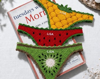 Personalized Crochet Bikini Bookmark, Handmade Book Thong, Fruit Bookini Gift for Readers