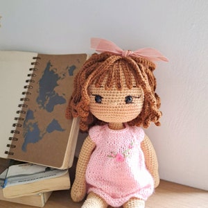 14'' crochet doll with customized outfit, amigurumi doll brown hair doll, personalized doll, crochet doll for sale, crochet doll dress image 4
