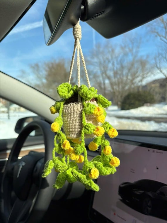 Accessorio Da Appendere Per Specchietto Retrovisore – Fiori A Maglia Rosa – Portafortuna Auto
