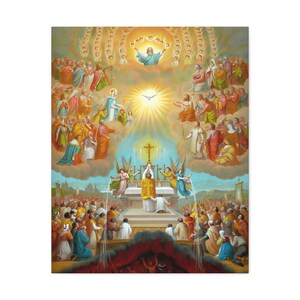 The Communion of the Saints Canvas, Catholic Mass Art, The Mass in Heaven and Earth Tridentine Catholic Print, Holy Souls All Souls Day