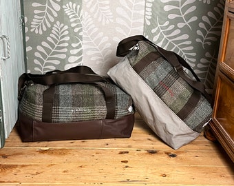 Weekender Reisetasche Harris Tweed Leder Nachhaltig Vintage